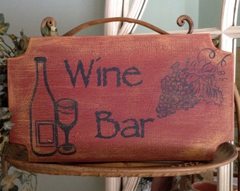 Wine Bar Wood Sign, Tuscan-Themed Wine Bar Sign, Wine Bar Rustic Handpainted Wood Sign