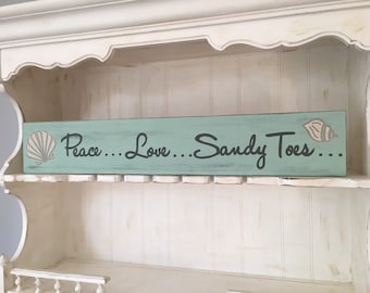 Peace Love Sandy Toes Wood Sign, Peace Love Sandy Toes Beach Wood Sign