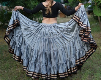 Grey Belly Dance Skirt, 25 Yard, Silk Blend, Saree Trim“boho skirt”