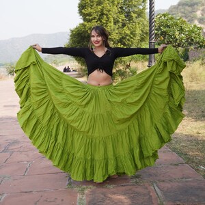 Olive Green Cotton 25-Yard Belly Dance Skirt
