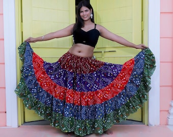 Handmade Rainbow Belly Dance Skirt: 25 Yard Cotton Polka Dot