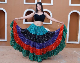Rainbow Belly Dance Skirt: 25 Yard Cotton Polka Dot Jaipur Skirt
