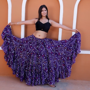 Purple Cotton Belly Dance Skirt: Jaipur Tie Dye Bandhani 25 Yard