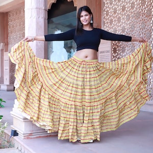 Block Printed Cotton Belly Dance Skirt: 25 Yard Jaipur Style
