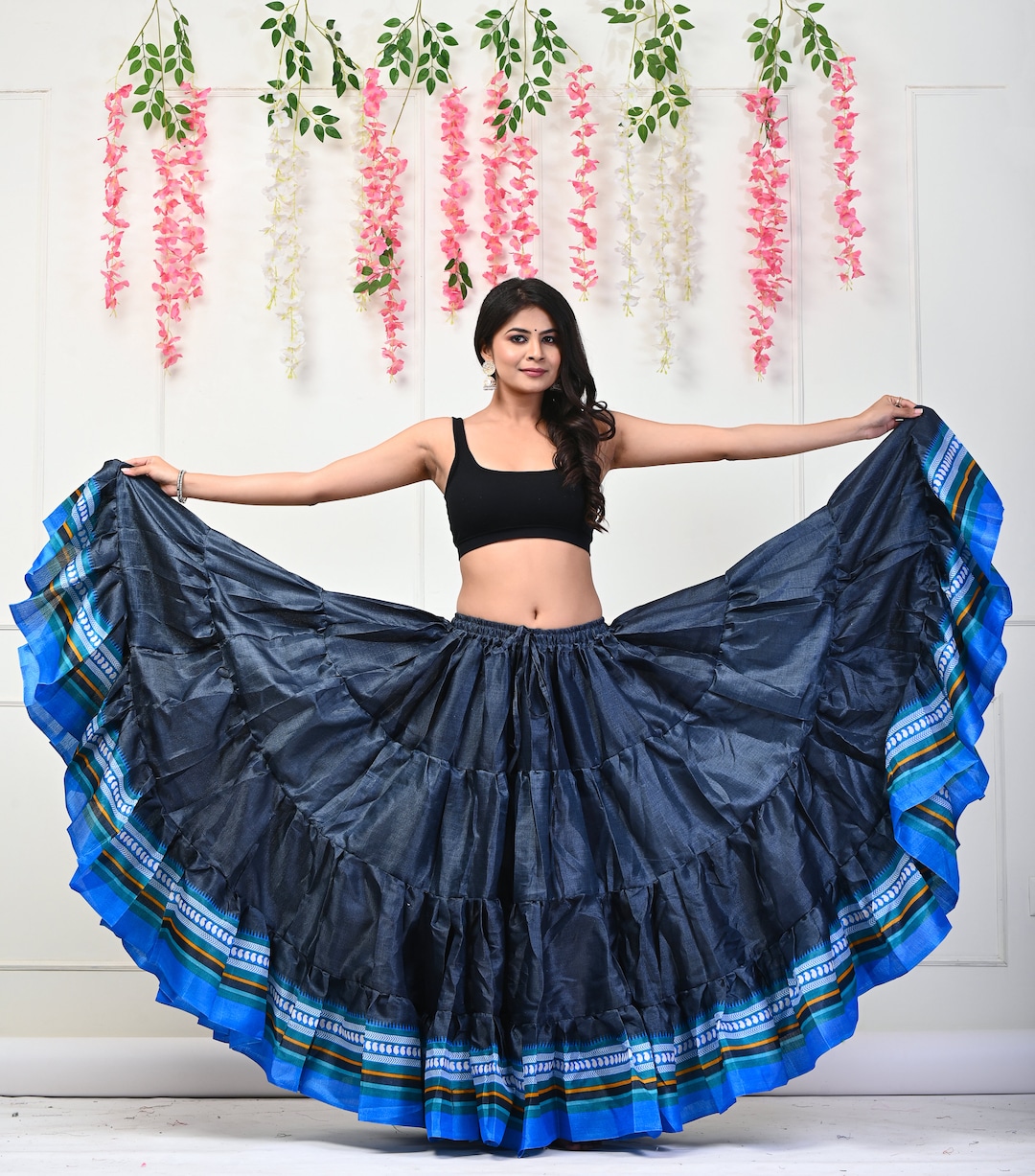 Buy Grey Linen Silk 25 Yard Skirt: Jaipur Belly Dance Saree Skirt Online in  India