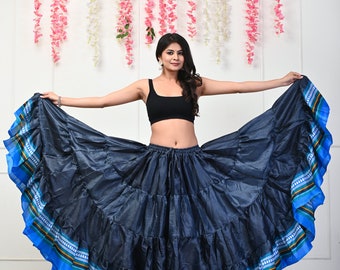Grey Linen Silk 25 Yard Skirt: Jaipur Belly Dance Saree Skirt