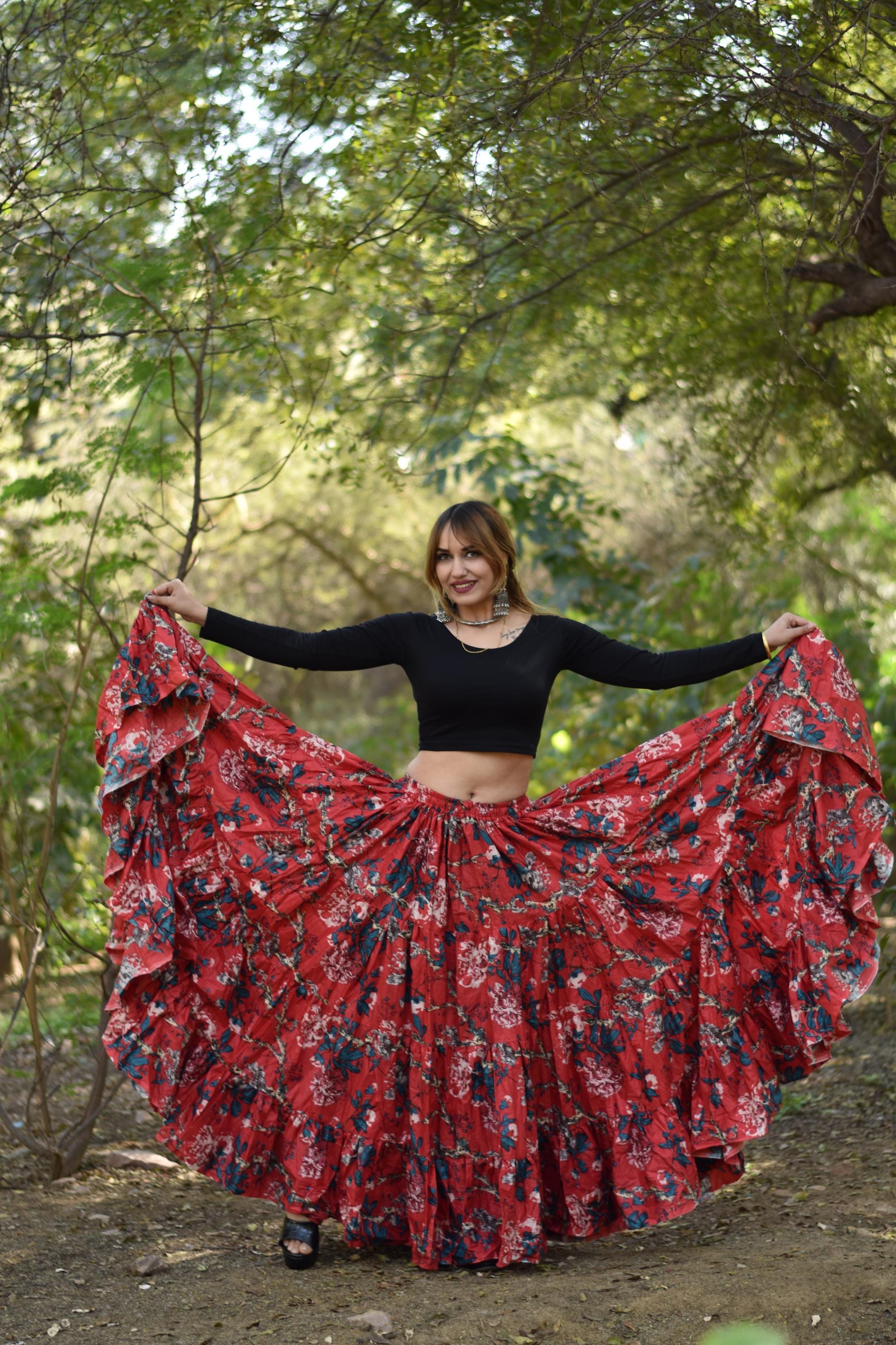 Jupe Maxi Bohème Gitane Imprimée Fleurs, Broderie Paillettes, Taille Unique élastique, Neuve