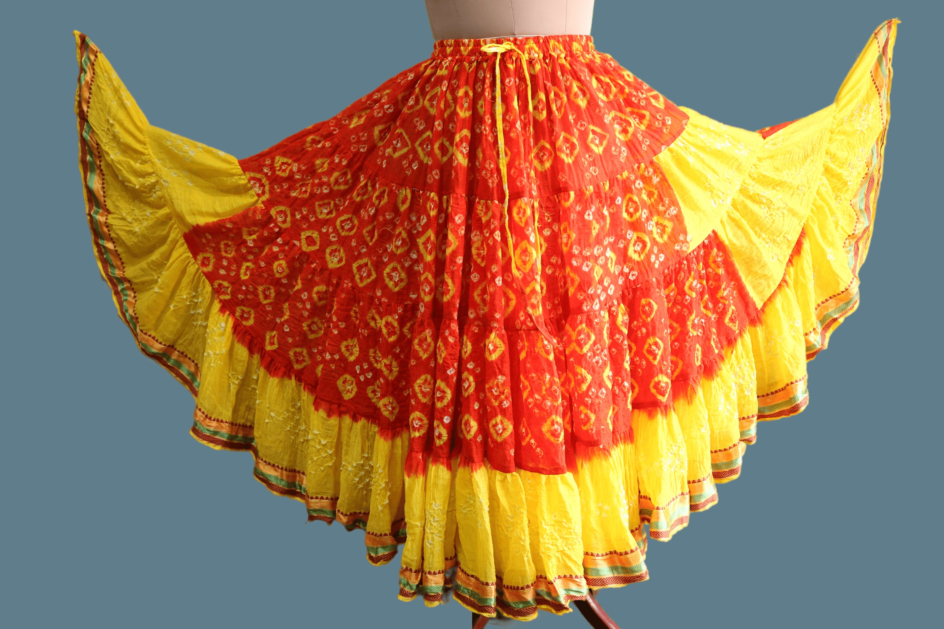 Buy Clora Mustard Tie & Dye Bandhani Printed Chinon Skirt Online at Best  Price - Clora Creation