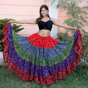 Handmade Rainbow Belly Dance Skirt: 25 Yard Cotton Polka Dot Jaipur Skirt