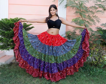 Handmade Rainbow Belly Dance Skirt: 25 Yard Cotton Polka Dot Jaipur Skirt