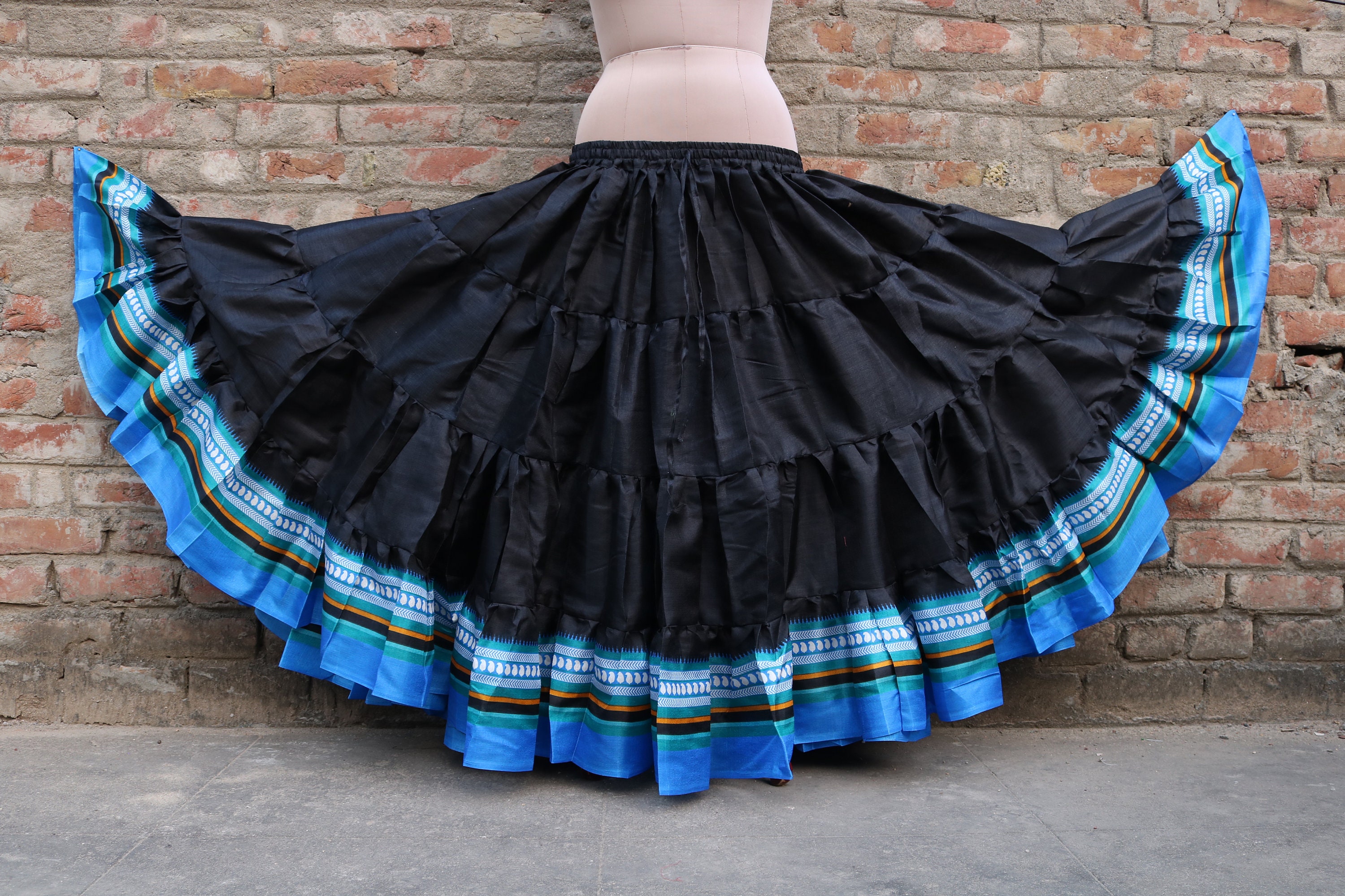 Black Linen Silk 25 Yard Skirt: Jaipur Saree Style