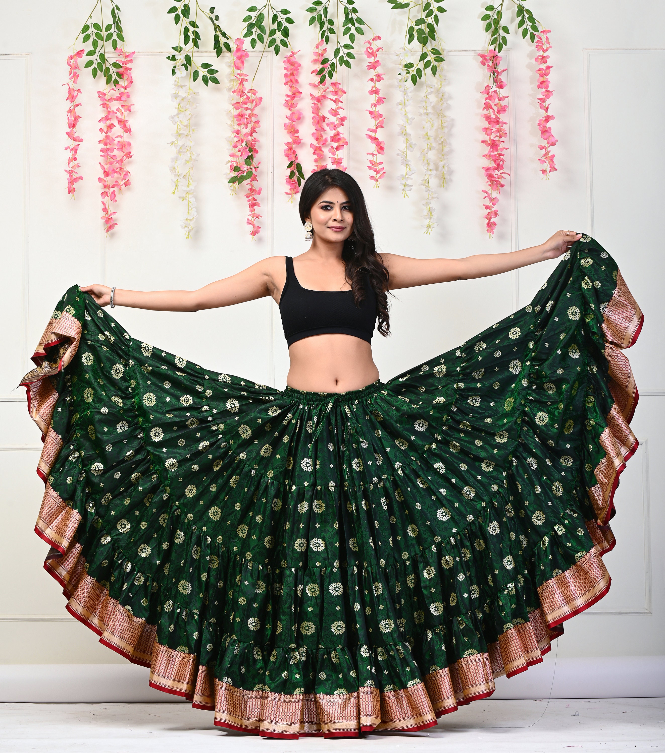 Satin Belly Dance Skirt - Tribal Gypsy Style, Elastic Waist“boho