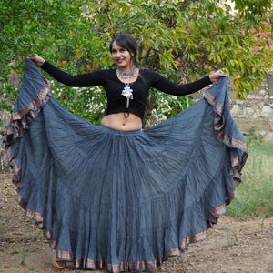Grey padma dance skirt/ 25 yard padma skirt/ tribal 25 yard padma skirt / belly dance skirt / jaipur padma skirt / indian skirts /gopi skirt