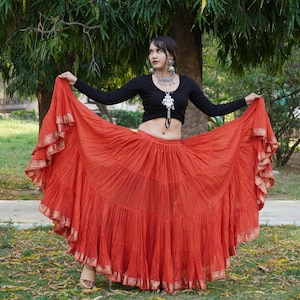 Red 25 Yard Padma Dance Skirt: Tribal Belly Dance, Jaipur Style