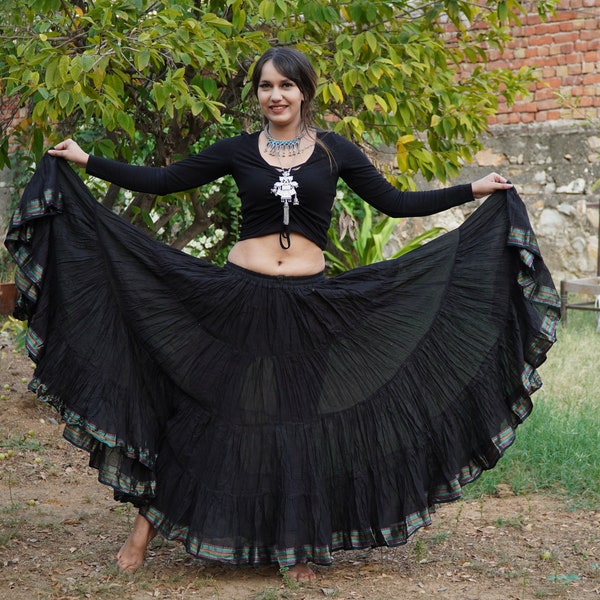 Wevez Tribal Belly Dance Skirt - 12 Yards, 37 Inch Length, Adjustable Waist (30-46 Inches), Handmade & Hand-Dyed