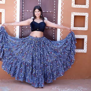 Grey Cotton Belly Dance Skirt: Jaipur Tie Dyed Bandhani 25 Yard