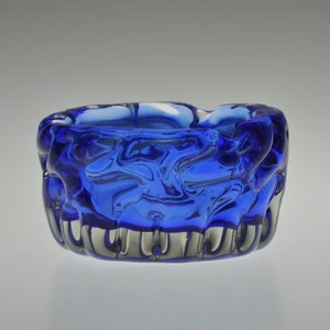 Pavel Hlava - Novy Bor Glass Ashtray, Blue Ashtray, Czech Glass Ashtray, Mid Century Ashtray, Czech Glass, Bohemian Glass, Art Glass