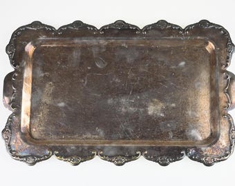 Antique Silver Plated Serving Tray, Silver Tray, Antique Tray, Tray, Vintage Decor, Chrome Serving Tray, Rectangular Tray, Vanity Tray