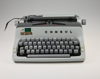 1969 Consul Arbeitsschreibmaschine mit Koffer, tragbare Schreibmaschine, Vintage Schreibmaschine, graue Schreibmaschine, manuelle Schreibmaschine, Modernist