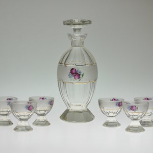Art Deco Decanter Set, Liquour Set, Carafe and Glass set, Carafe, Liquour Glass, Liquour Glasses, Bohemian Glass Decanter, Czech Decanter
