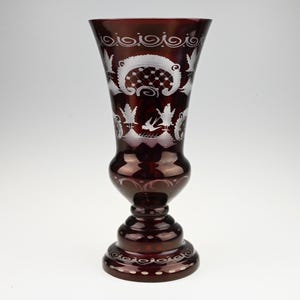 Egermann Czech Ruby Cut to Clear Glass Vase, Red Cut Glass, Red Cut to Clear Glass, Red Cut Crystal Vase, Ruby Glass Vase, Red Glass Vase