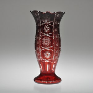 Vintage Czech Ruby Glass Vase, Ruby Glass Vase, Ruby Cut to Clear Vase, Czech Glass Vase, Czech Glass, Cut to Clear, Bohemian Vase