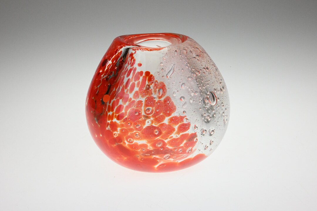 Vintage Hand Blown Orange Glass Vase Handmade Glass Vase Etsy