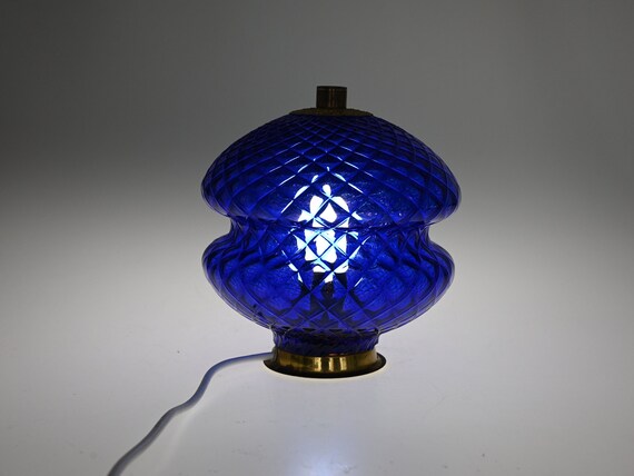 ヴィンテージ ブルー ガラス ランプ、ムード ランプ、ミッド