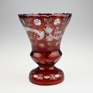 Egermann Czech Ruby Cut to Clear Glass Vase, Red Cut Glass, Red Cut to Clear Glass, Red Cut Crystal Vase, Ruby Glass Vase, Red Glass Vase