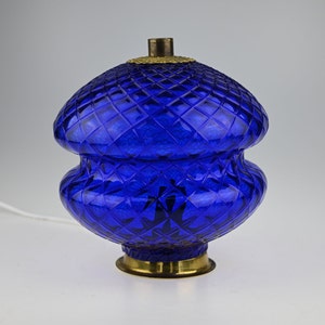 Vintage Blue Glass Lamp, Mood Lamp, Mid Century Lamp, Desk Lamp, Table Lamp, Bedside Lamp, Mid Century Glass Lamp, Vintage Light, Blue Lamp