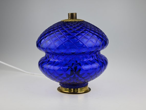 ヴィンテージ ブルー ガラス ランプ、ムード ランプ、ミッド