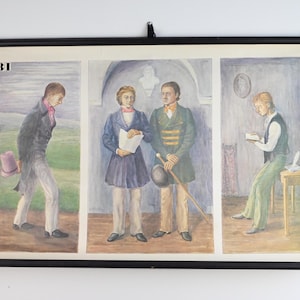 affiche scolaire vintage, tableau scolaire, tableau déroulant, tableau des scènes pour une histoire, tableau scolaire vintage, tableau scolaire, écriture créative