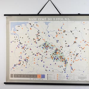 Tabella didattica vintage da parete, mappa della storia ceca, tabella storica, mappa scolastica vintage, mappa a discesa, arredamento vintage per aule, poster con mappa
