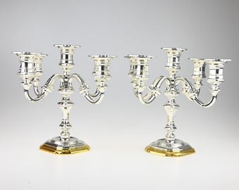 Pair of Vintage Silver Plated Candelabras, Pair of 5-Light Candlesticks, Antique Brass Candelabra, Vintage Candlestick Holder, Candle Holder