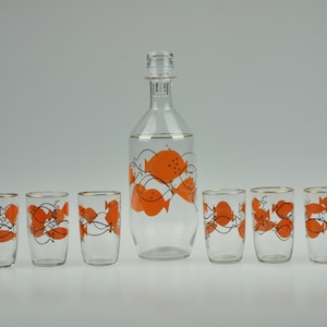 Vintage Glass Liqueur Set, Glassware set, Mid Century Glassware, Mid Century Decanter, Decanter Set, Czech Decanter, Glass Decanter