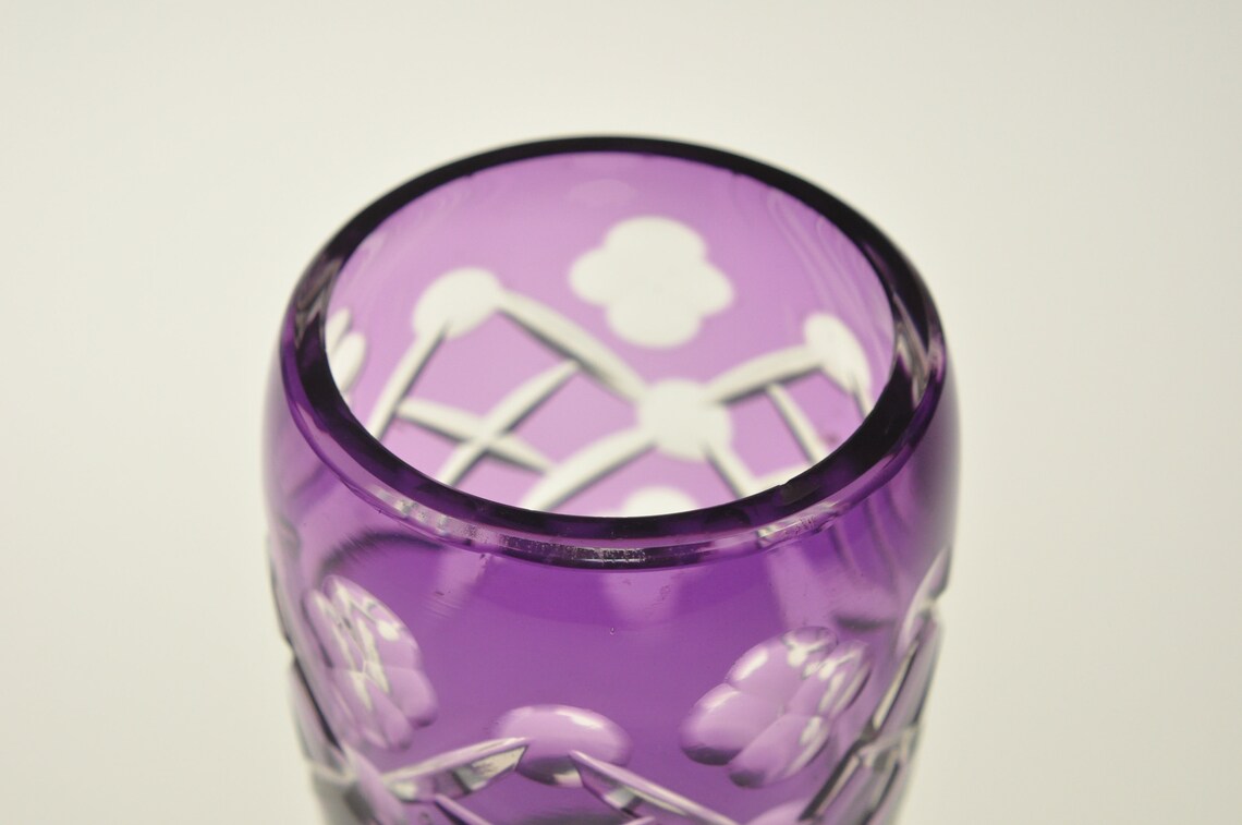 Purple Glass Cup Purple Cut Glass Cut to Clear Glass Cut to Etsy