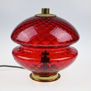 Vintage Mood Lamp, Mid Century Lamp, Bedside Lamp, Mid Century Glass Lamp, Table Lamp, Desk Lamp, Vintage Light, Vintage Lighting, Red Lamp