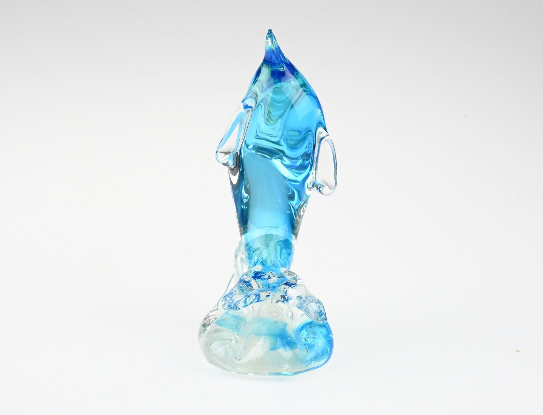 1960 年代の手作りガラス製イルカの波型装飾、ガラス製イルカ、手作り