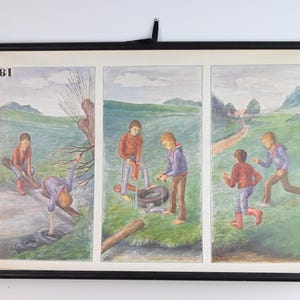 Tableau scolaire tchèque vintage, tableau de narration, tableau déroulant, tableau déroulant scolaire, tableau scolaire vintage, tableau scolaire, affiche d'école
