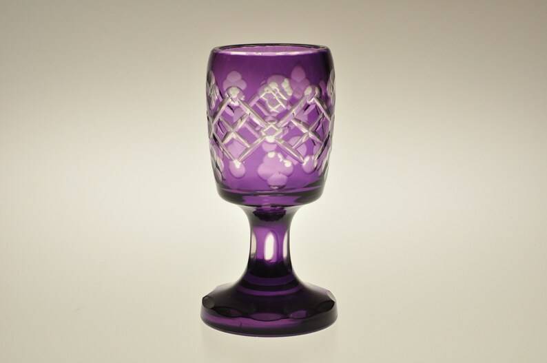 Purple Glass Cup Purple Cut Glass Cut to Clear Glass Cut to Etsy