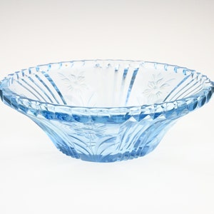 Antique Blue Glass Bowl with Floral Etchings - Timeless Beauty from the 1930s-1940s, Cut to Clear Bowl, Antique Glass Bowl, Blue Glass