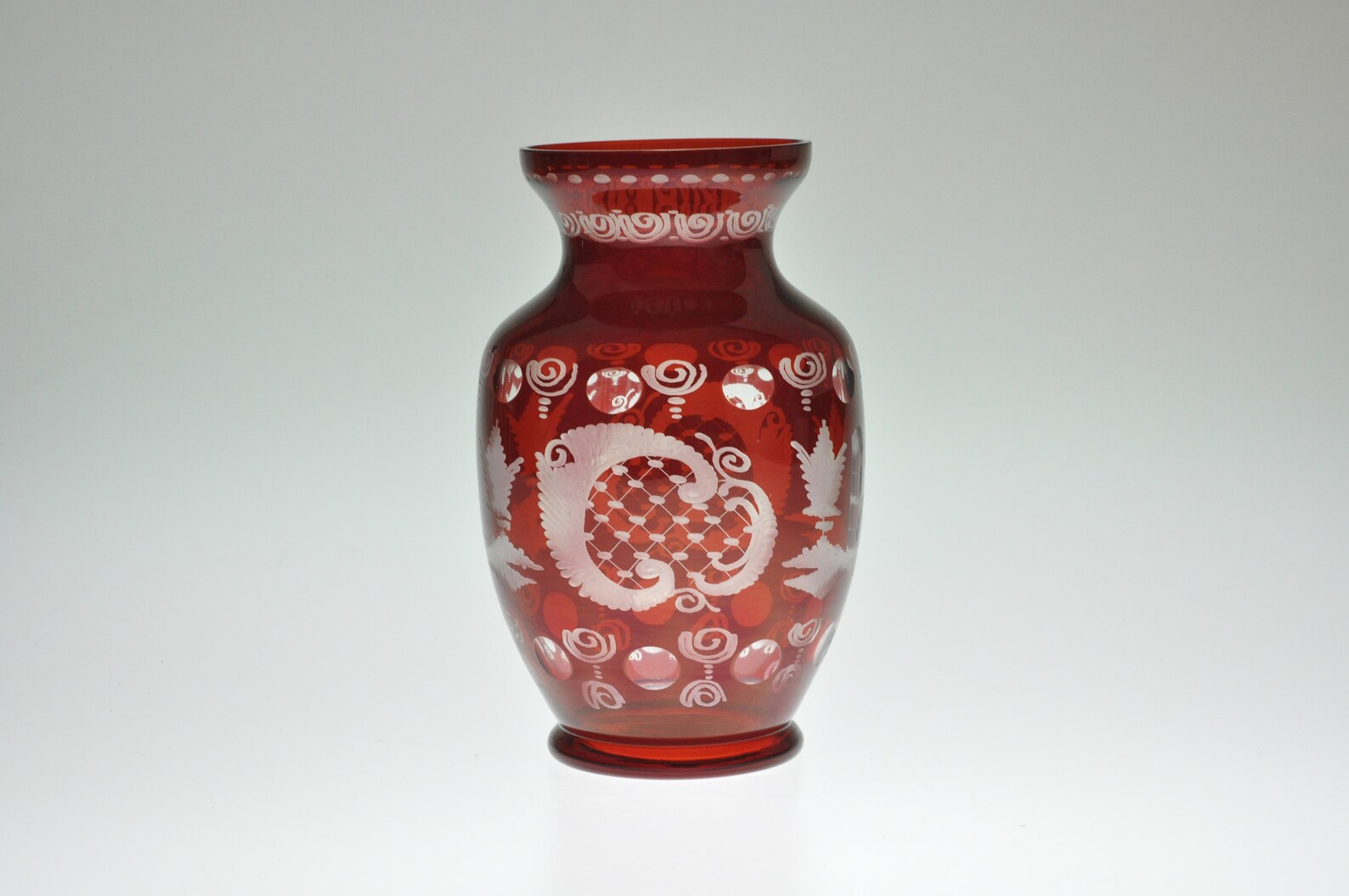 Vintage Egermann Glass Vase Red Cut Glass Red Cut to Clear Etsy