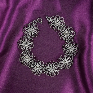 Antique Women&#39;s Silver Filigree Bracelet with Floral Motifs, Antique Bracelet, Unique Bracelet, Flower Design Brecelet, Vintage Bracelet