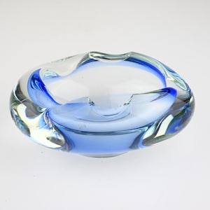 Vintage Czech Blue Art Glass Ashtray, Czech Glass Art, Blue Glass Ashtray, Vintage Glass Ashtray, Art Glass, Czech Glass, Vintage Ashtray