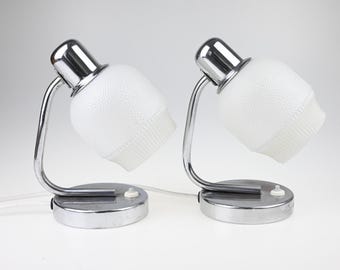 Par de Luminárias de Meados do Século, Par de Luminárias, Luminária de Mesa, Luminária de Mesa, Luminária de Cabeceira, Luminária de Meados do Século, Luminária Cromada, Luminária de Mesa, Iluminação de Meados do Século
