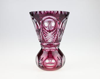 Jarrón de cristal Egermann Czech Ruby tallado a transparente, cristal tallado rojo, cristal tallado rojo a transparente, jarrón de cristal tallado rojo, jarrón de cristal rubí, jarrón de cristal rojo