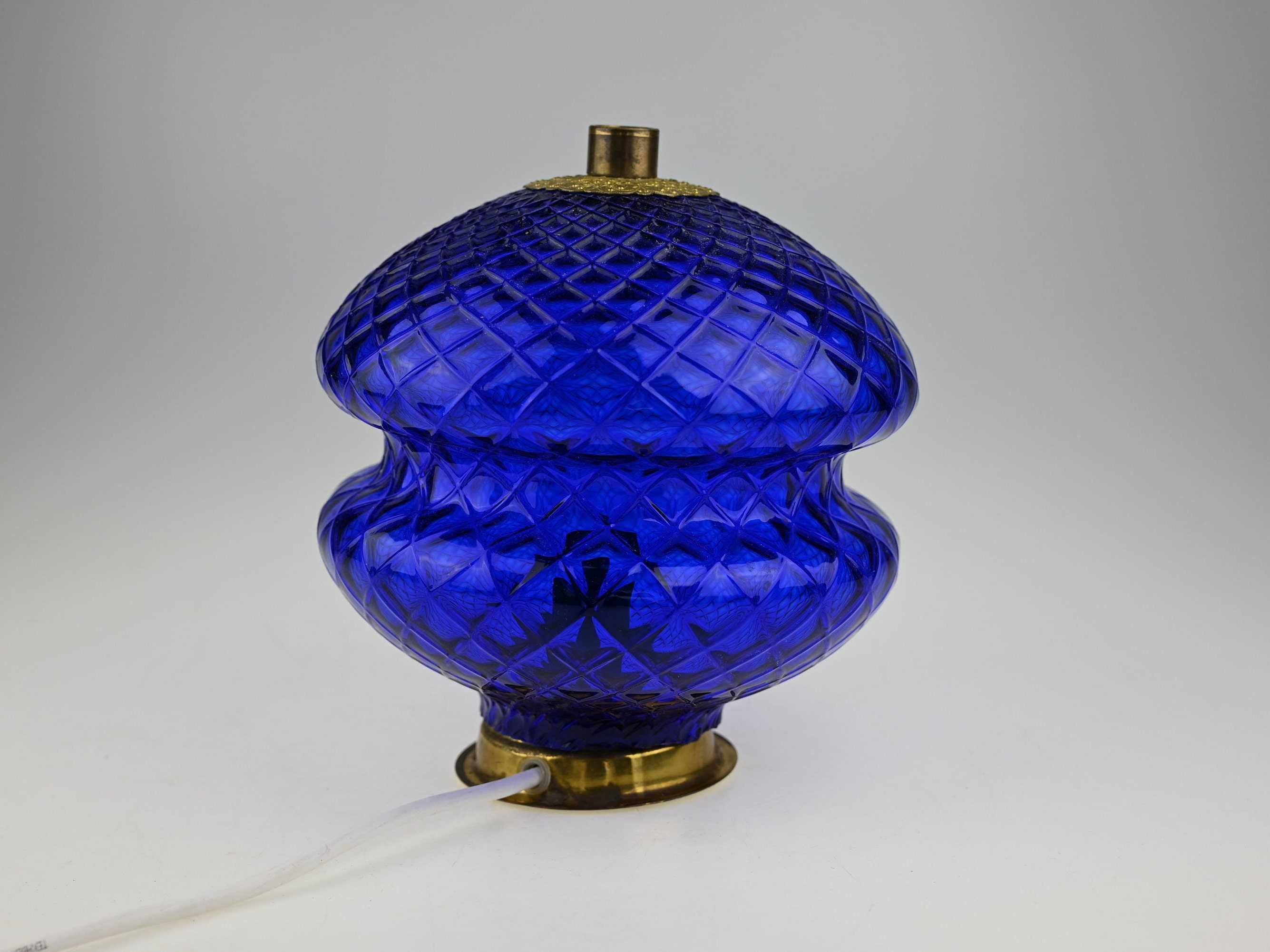 ヴィンテージ ブルー ガラス ランプ、ムード ランプ、ミッド