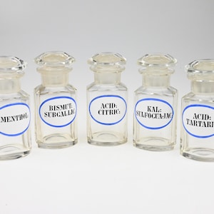 Set of 5 Antique Glass Medical Jars, Antique Pharmacy Container, Vintage Glass, Antique Glass Set,  Pharmacy Container, Glass Pharmacy Jar