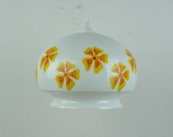 Vintage Floral Print Ceiling Light, Pendant Glass Ceiling Lamp, Vintage Ceiling Light, Pendant Light, Pendant Lighting, Mid Century Lighting