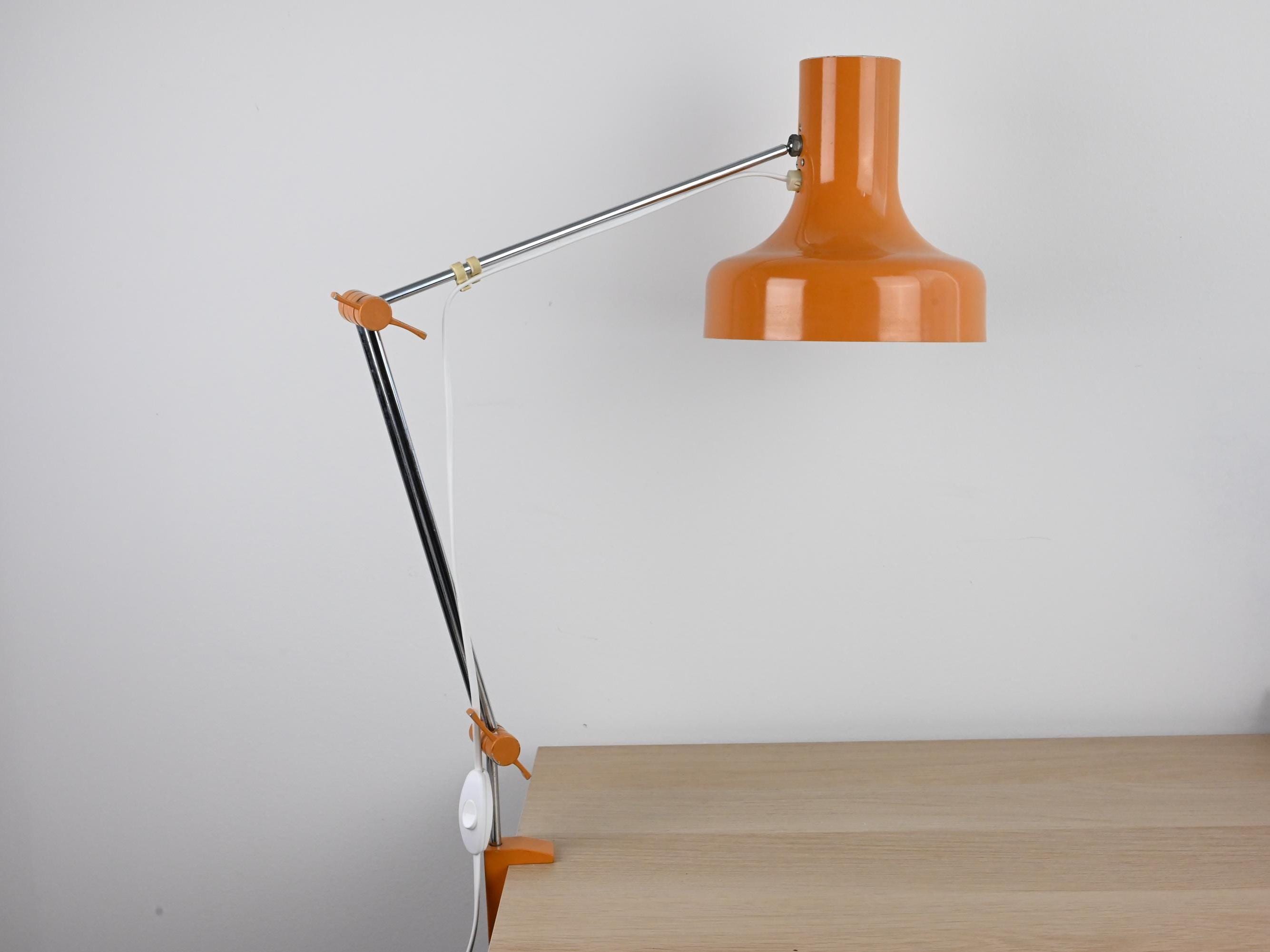 Vintage Napako Industrial Desk Lamp by Josef Hurka, Orange Table